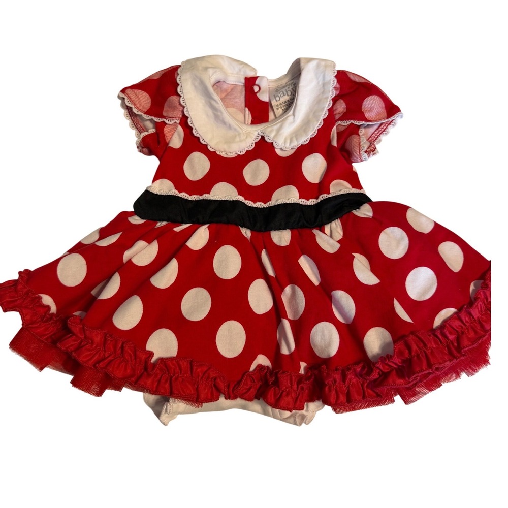 Disney Baby Dress Baby Girls 3-6M Red Excellent Minnie Mouse Polka Dot Ruffle